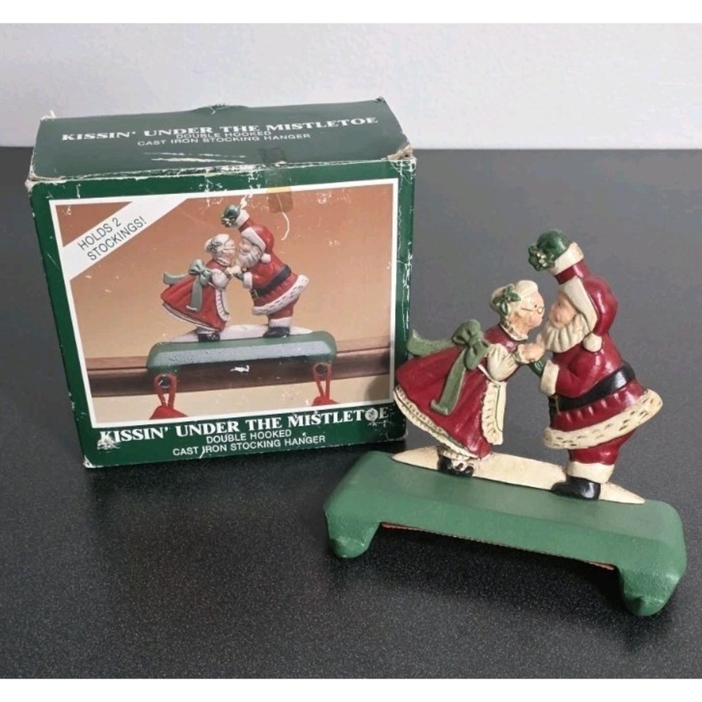Vintage Midwest Cast Iron Christmas Santa Claus Mrs Holiday Stocking Holder Hook
